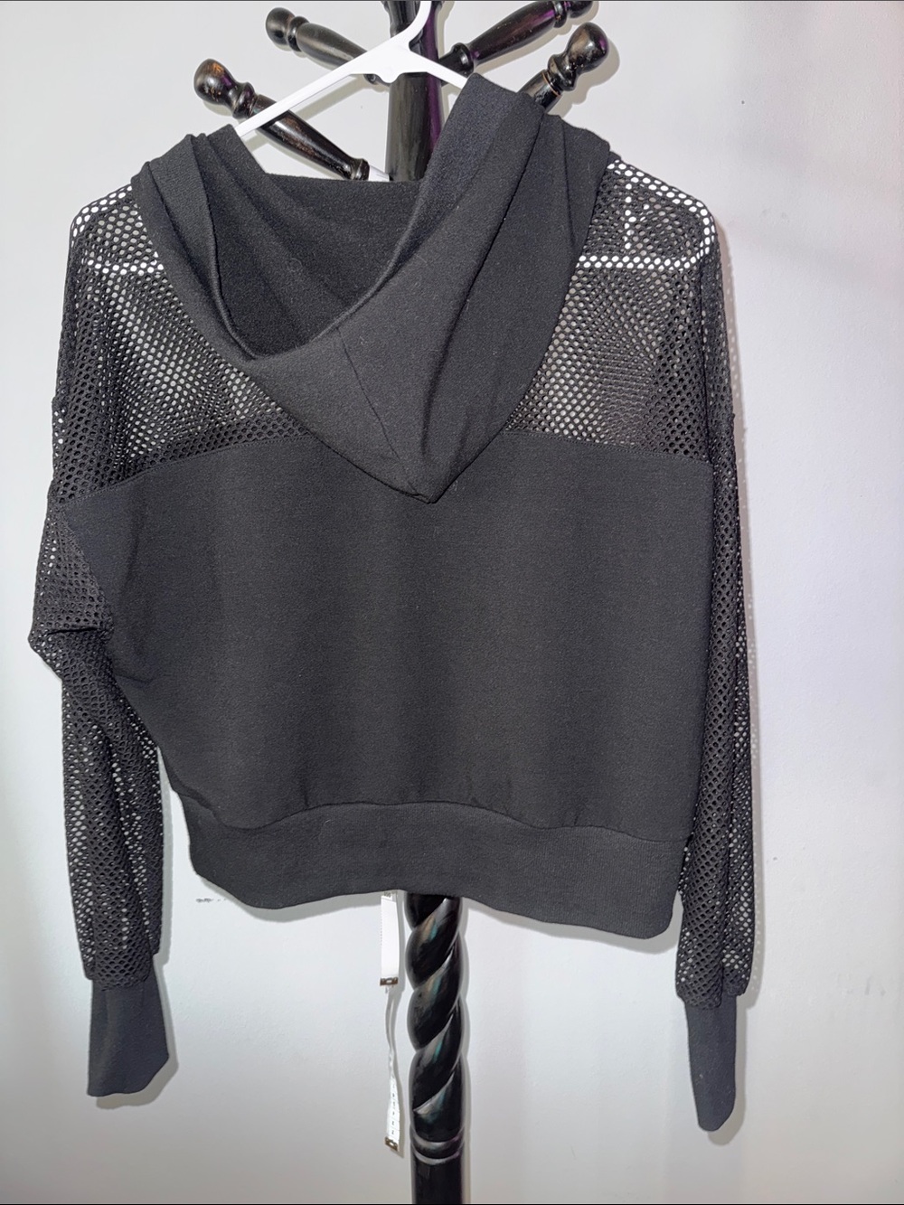 Black Mesh-Panel Hoodie Sweatshirt for Women 24.T - Picture 3 of 4